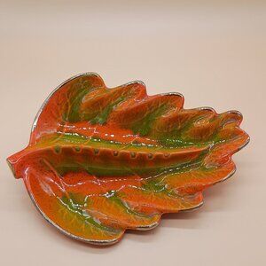 Vintage Ceramic Ashtray Orange Leaf MCM 1960s USA